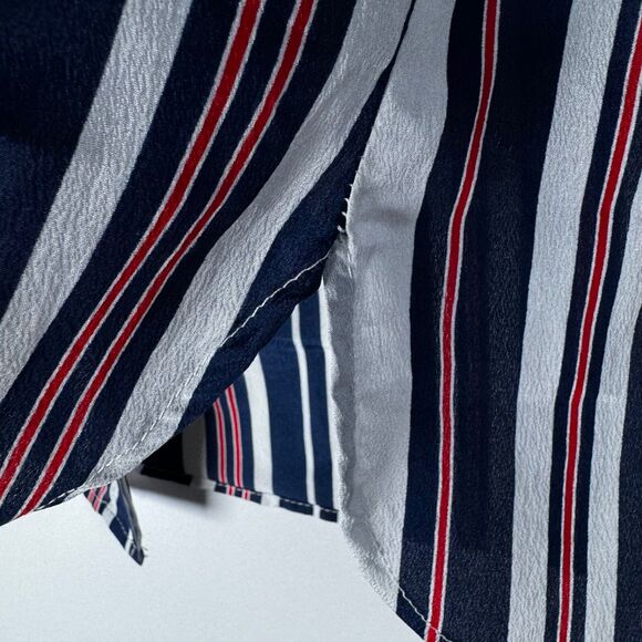 Vintage Evan Picone Neck Bow Blouse Womens 14 Striped Blue Red White Union Made - Picture 8 of 14